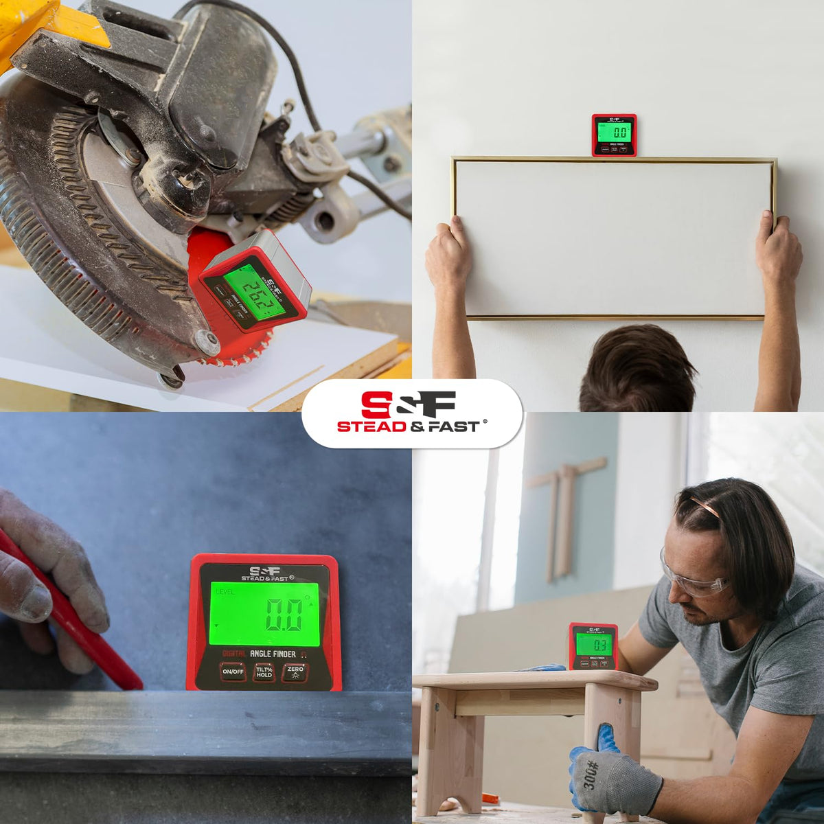 Stead & Fast precision readings to 0.2 degrees for accurate layouts.
