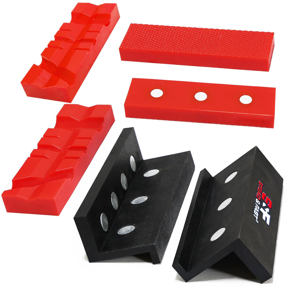 Stead & Fast soft jaws with waffle grip protect delicate wood during clamping.