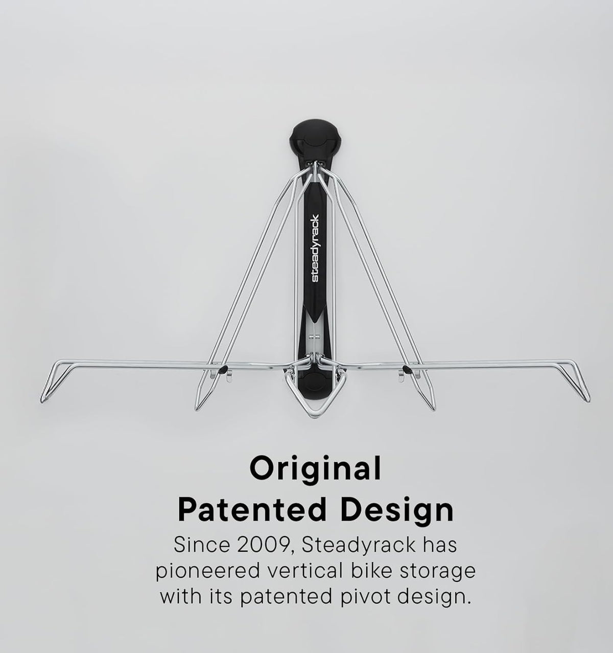 Steadyrack bike pivot side-storage highlights compact corner setup.