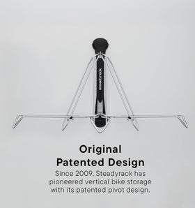 Steadyrack bike pivot side-storage highlights compact corner setup.