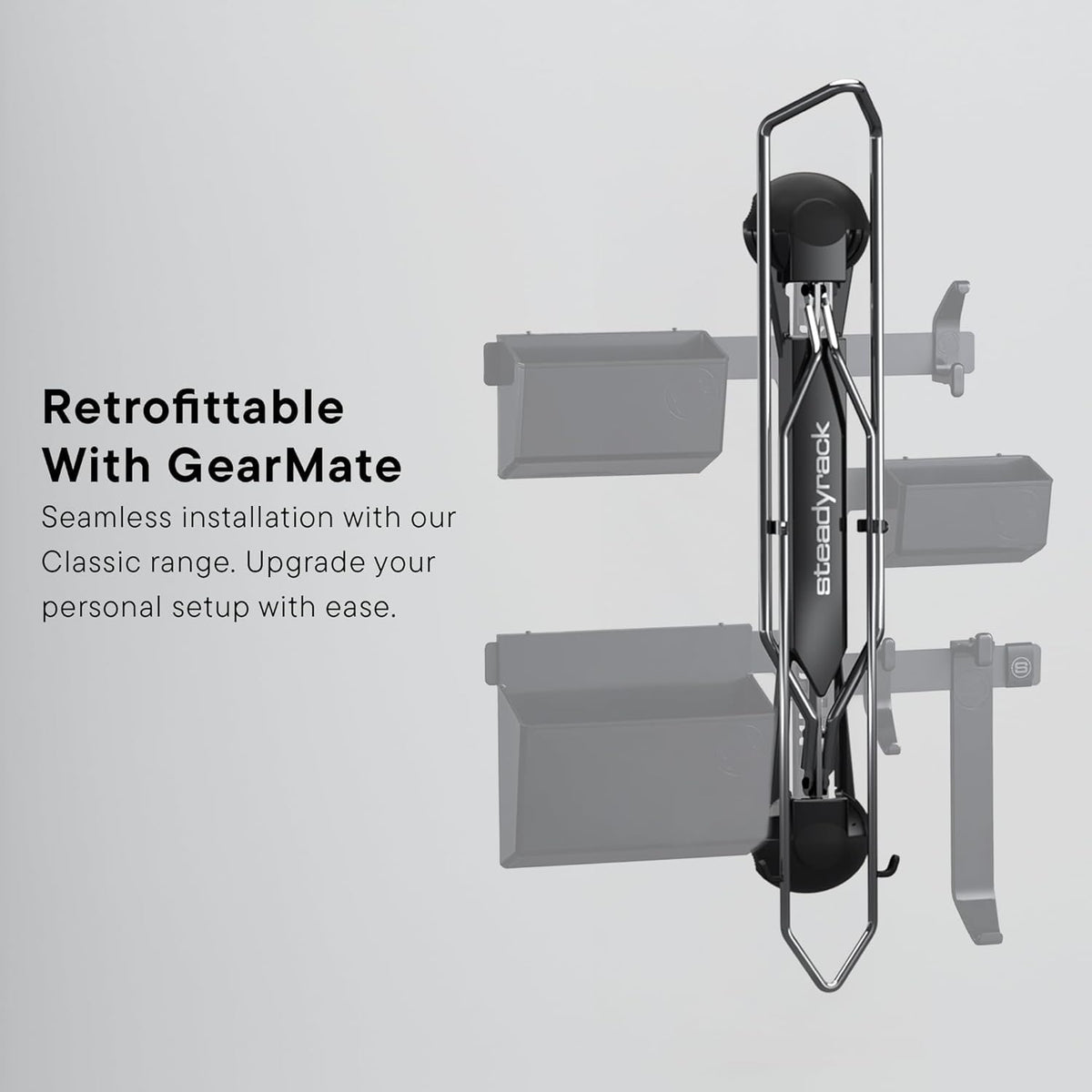 Steadyrack heavy-duty steel construction emphasizes durability for long-term use.
