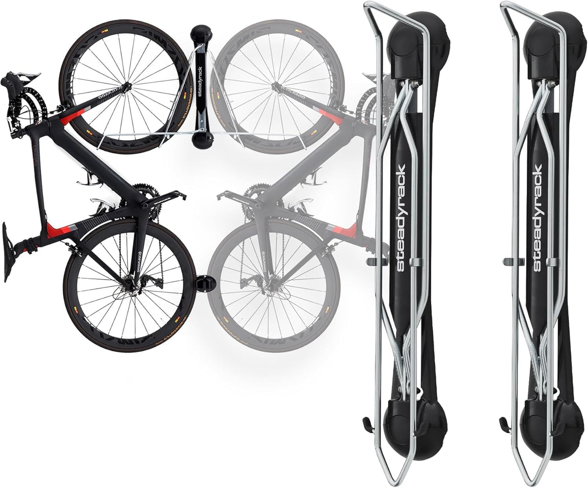 Steadyrack road bike rack wall mount saves space in your garage.