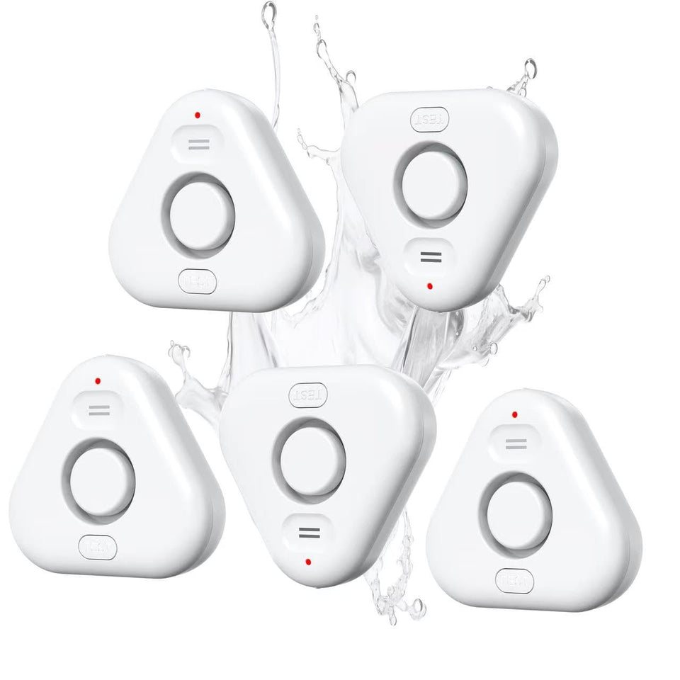 STECHRO 5-pack water leak detectors front view ready to protect kitchens and basements
