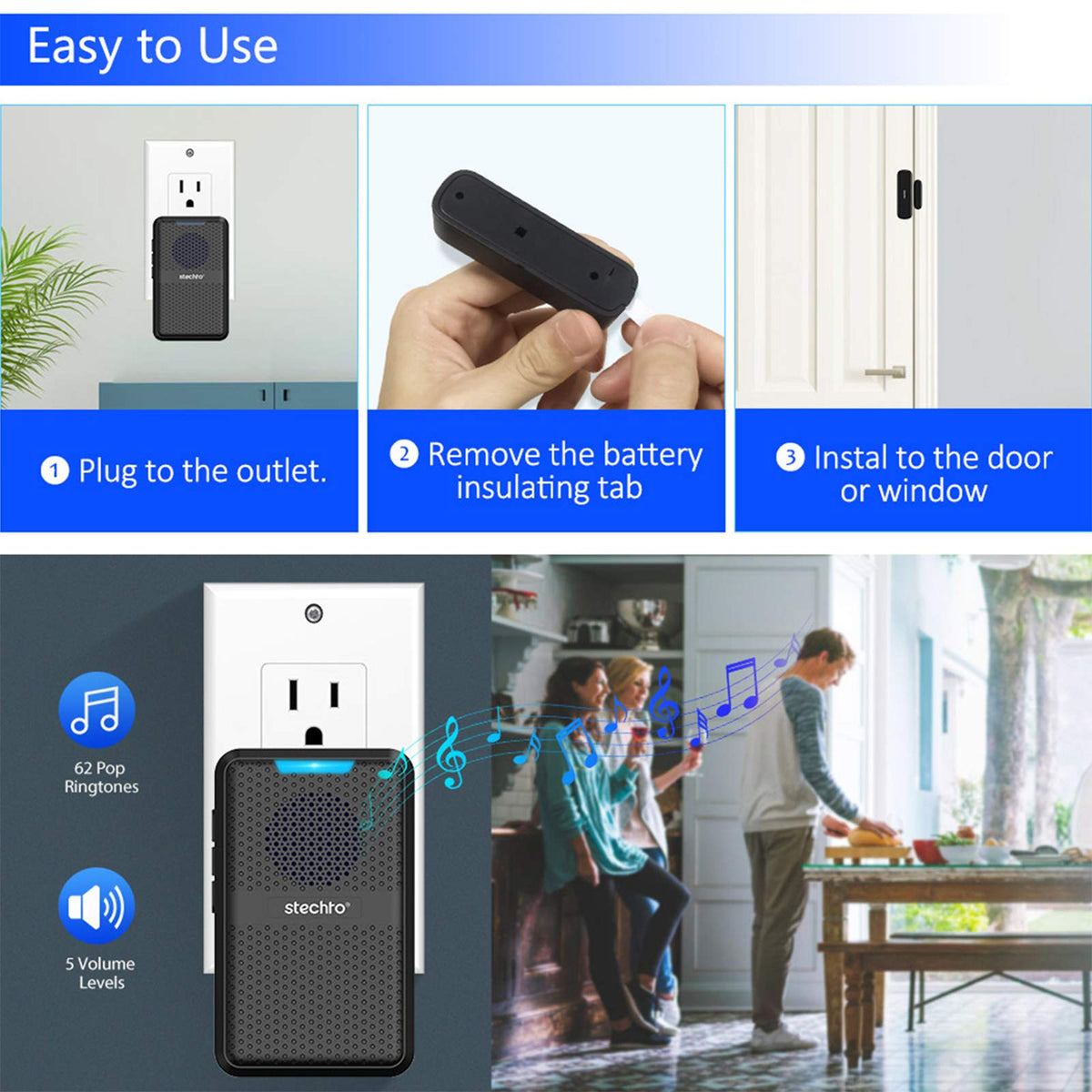 STECHRO easy installation with adhesive or screws on doors or windows
