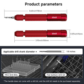 Stedi Manual Pin Vise Drill expandable capacity covers a wide drill size range.