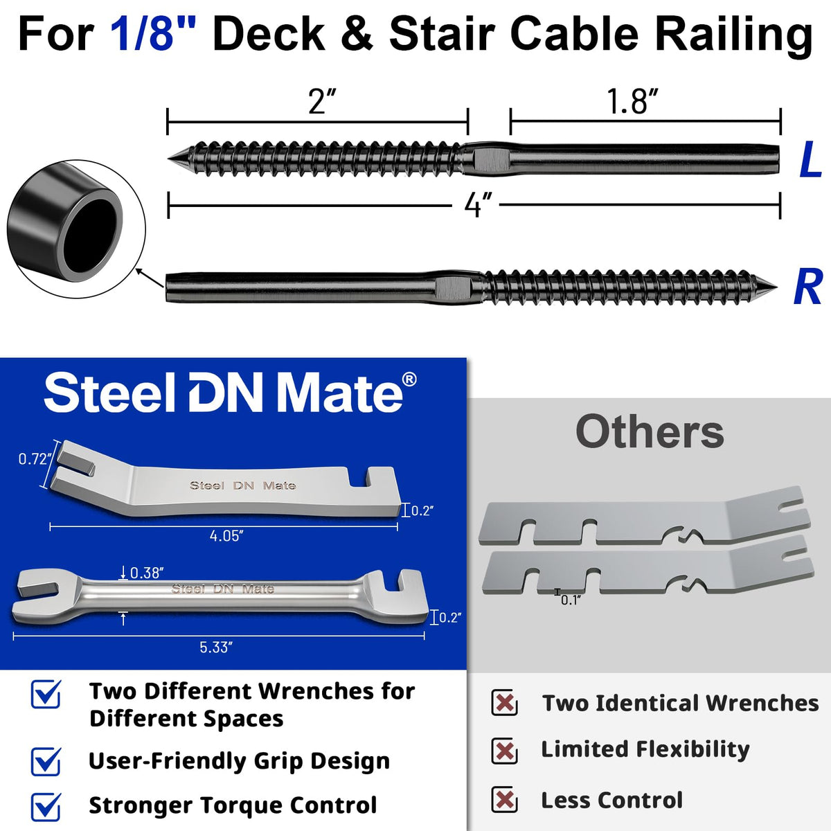 Steel DN Mate DM45 black finish cable railing kit on deck railing