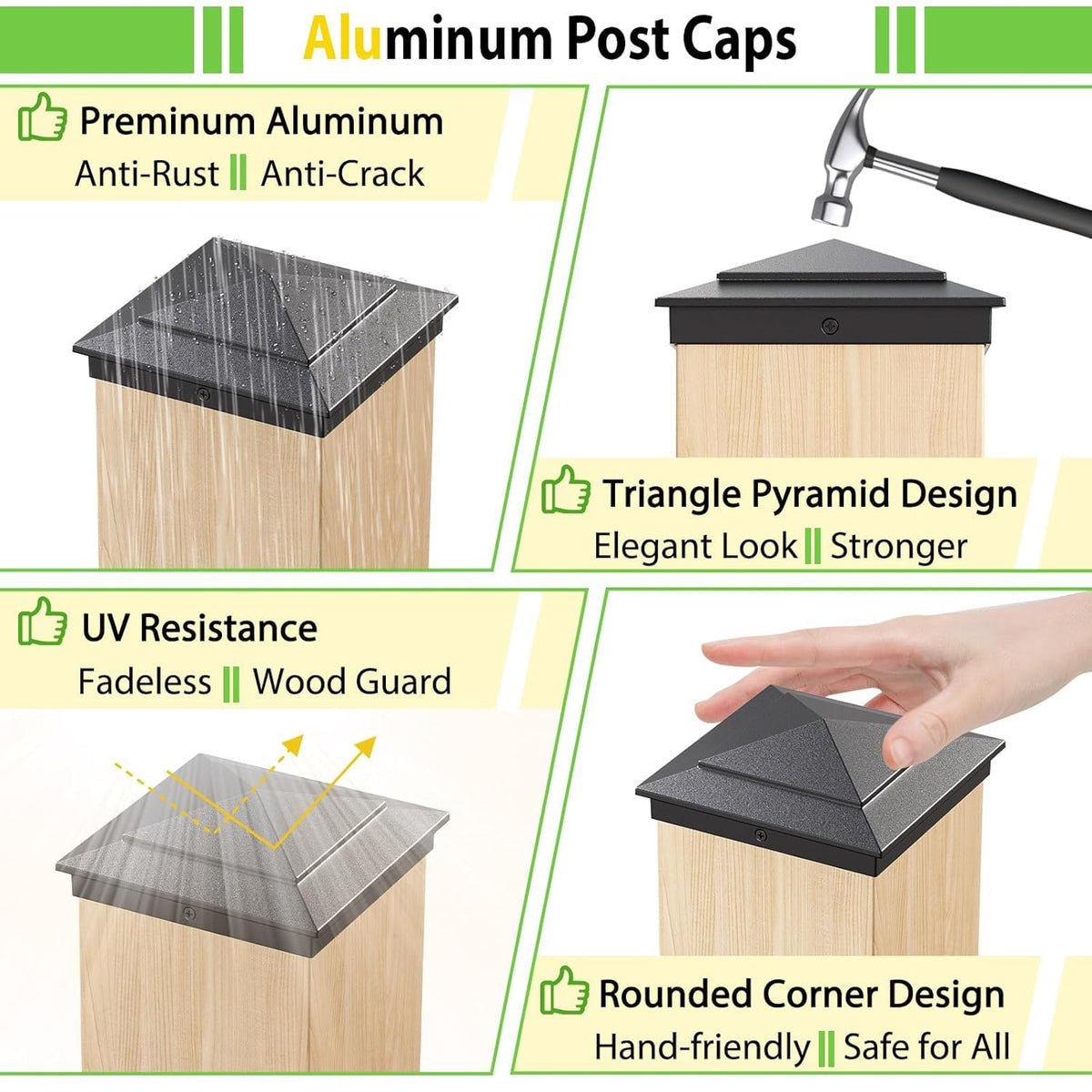 Steel DN Mate matte black finish cap for a sleek deck or fence look