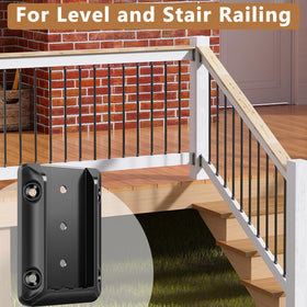 Steel DN Mate brackets with curved finish enhance porch rail aesthetics and stability.