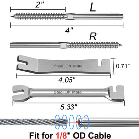 Steel DN Mate 316 stainless swage screws fit 1/8 inch cable for durable outdoor railing