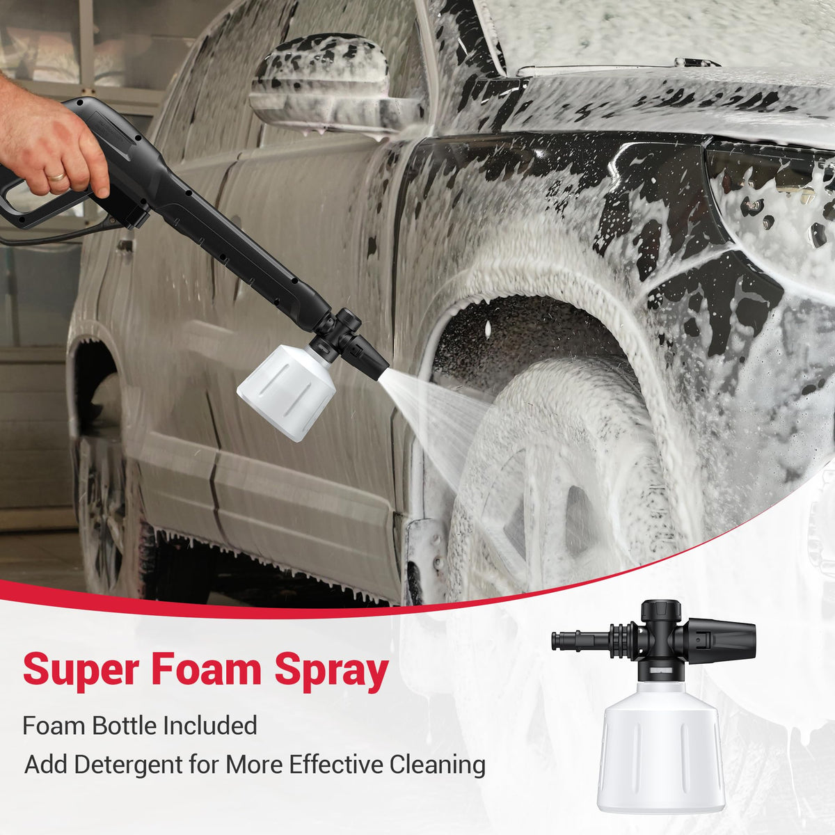 Steelite brass 25-degree nozzle provides broad, safe surface washing.