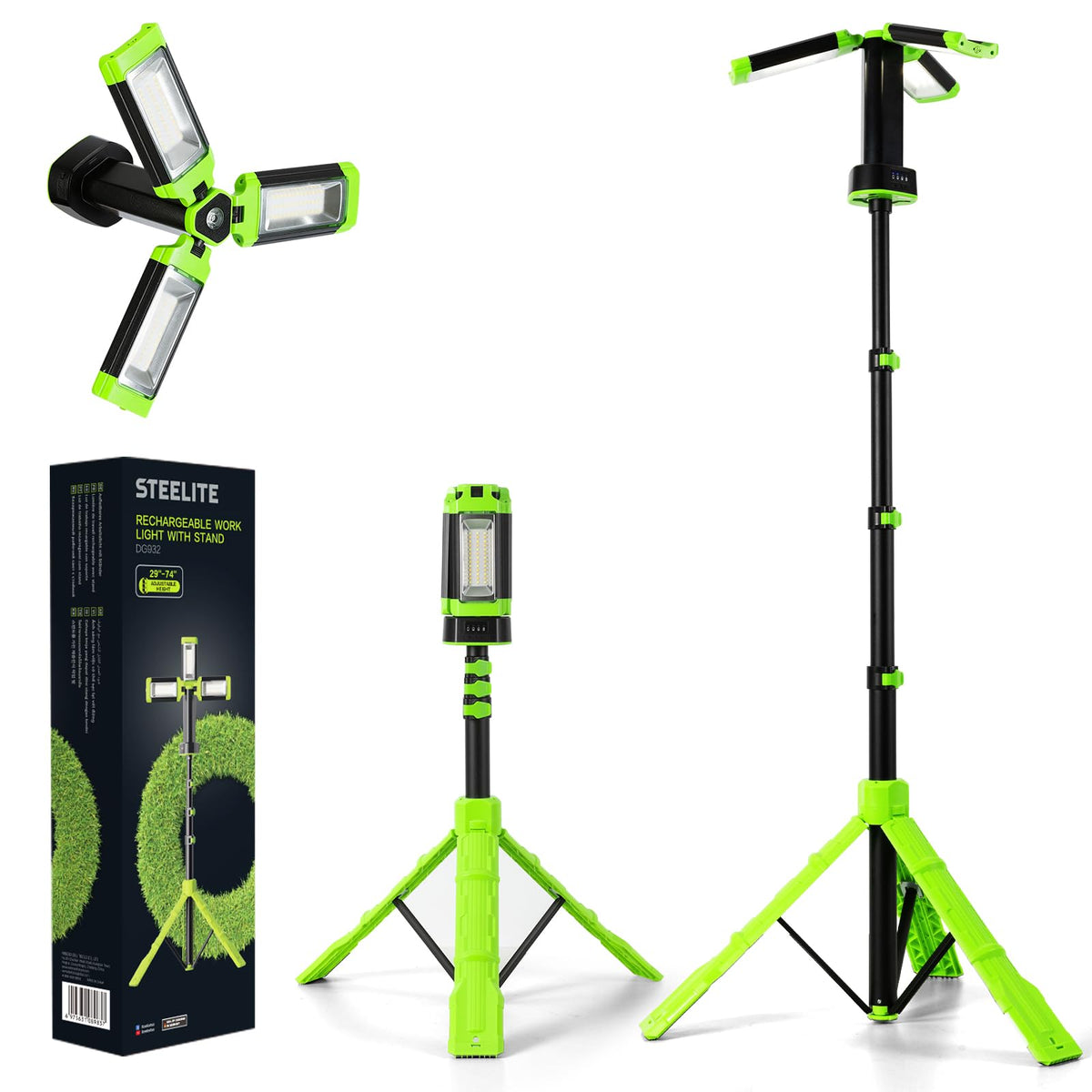 Steelite camping emergency light with tripod stand for hands-free campsite illumination.