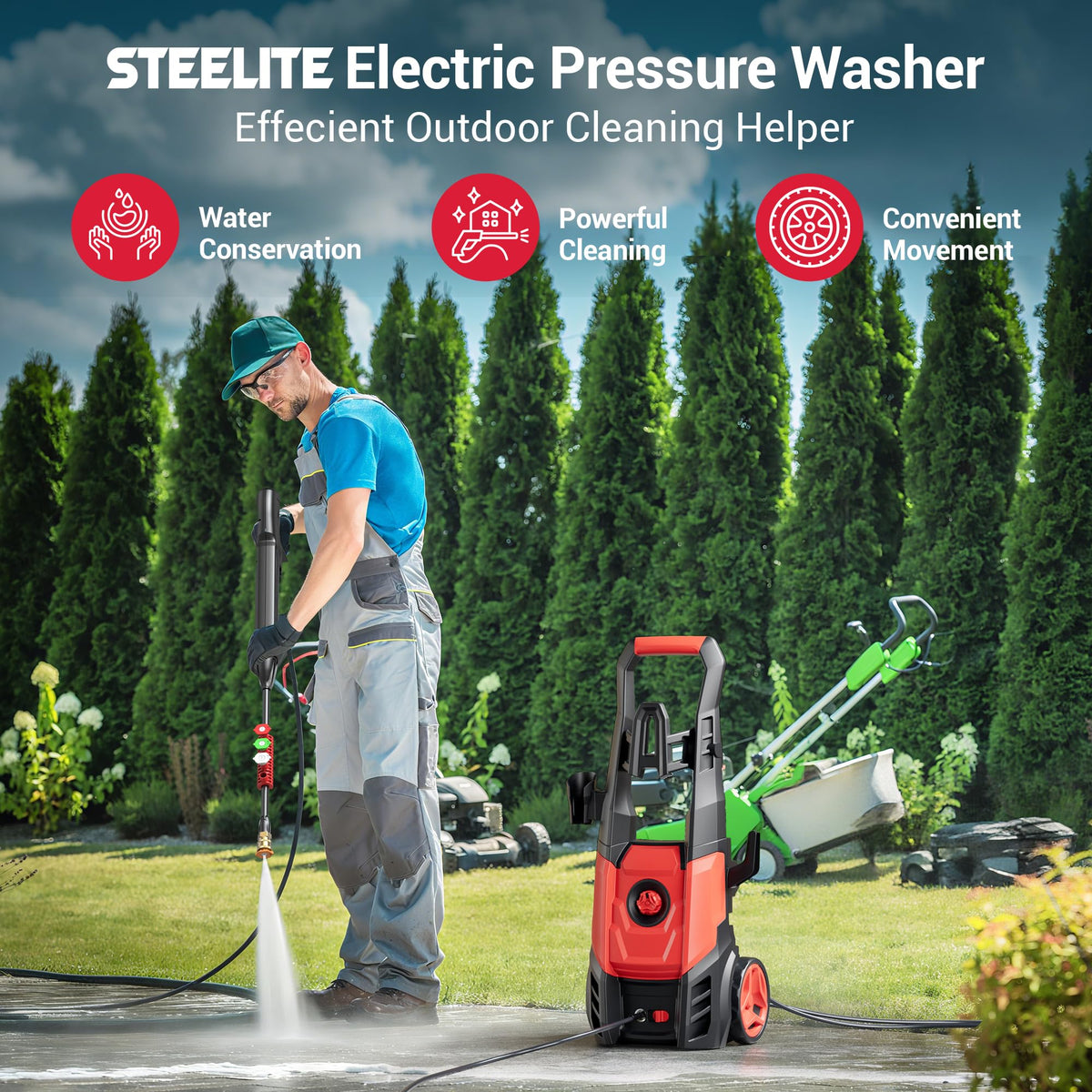 Steelite electric pressure washer 0° nozzle concentrates power on stubborn grime.