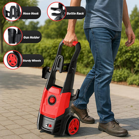 Steelite electric pressure washer includes 16ft cord for easy setup.
