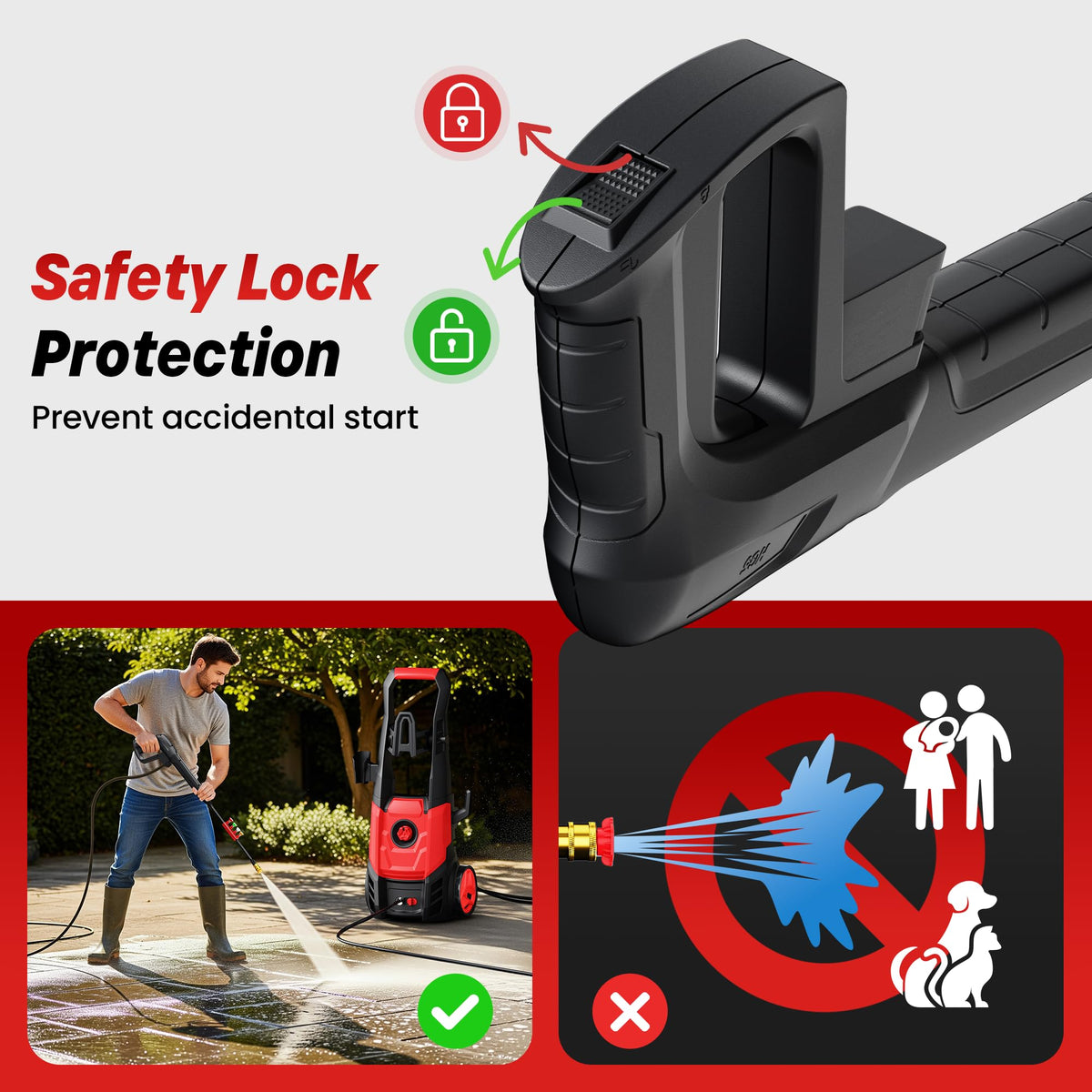 Steelite electric pressure washer includes 20ft hose for flexible reach.