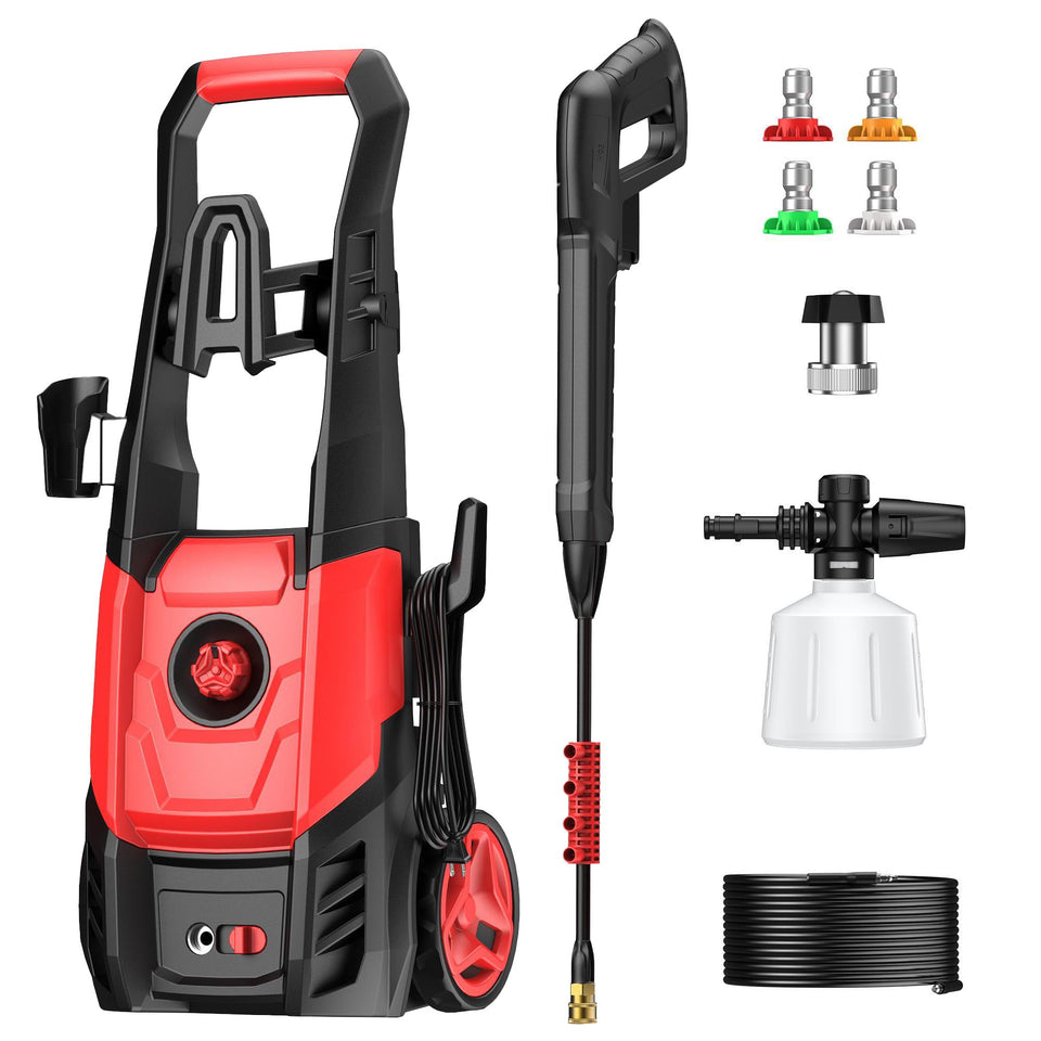 Steelite electric pressure washer with foam cannon for deep car and patio cleaning.