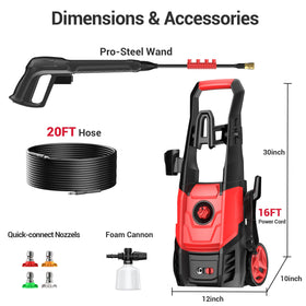 Steelite electric pressure washer with durable wheels for effortless mobility.