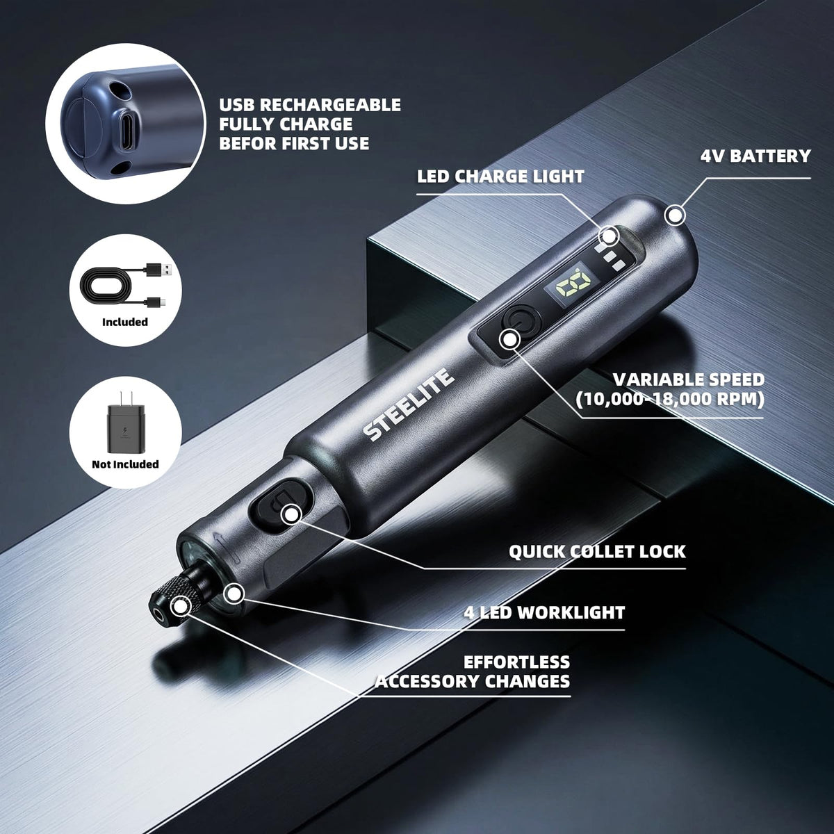 Steelite Mini Rotary Tool beginner-use setup with manual and video tutorials