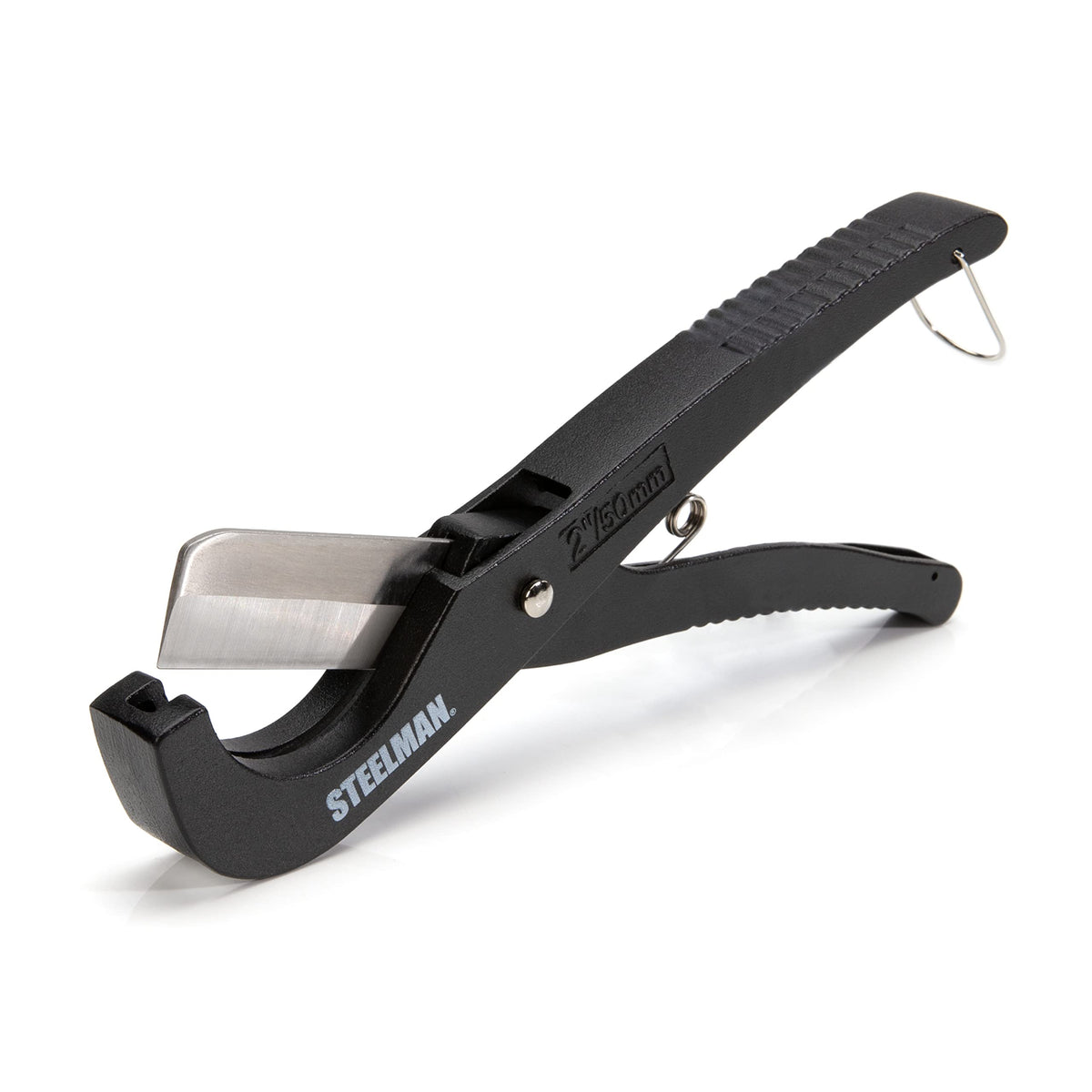 Steelman 42569 PVC pipe cutter with die-cast body for durable, clean cuts.