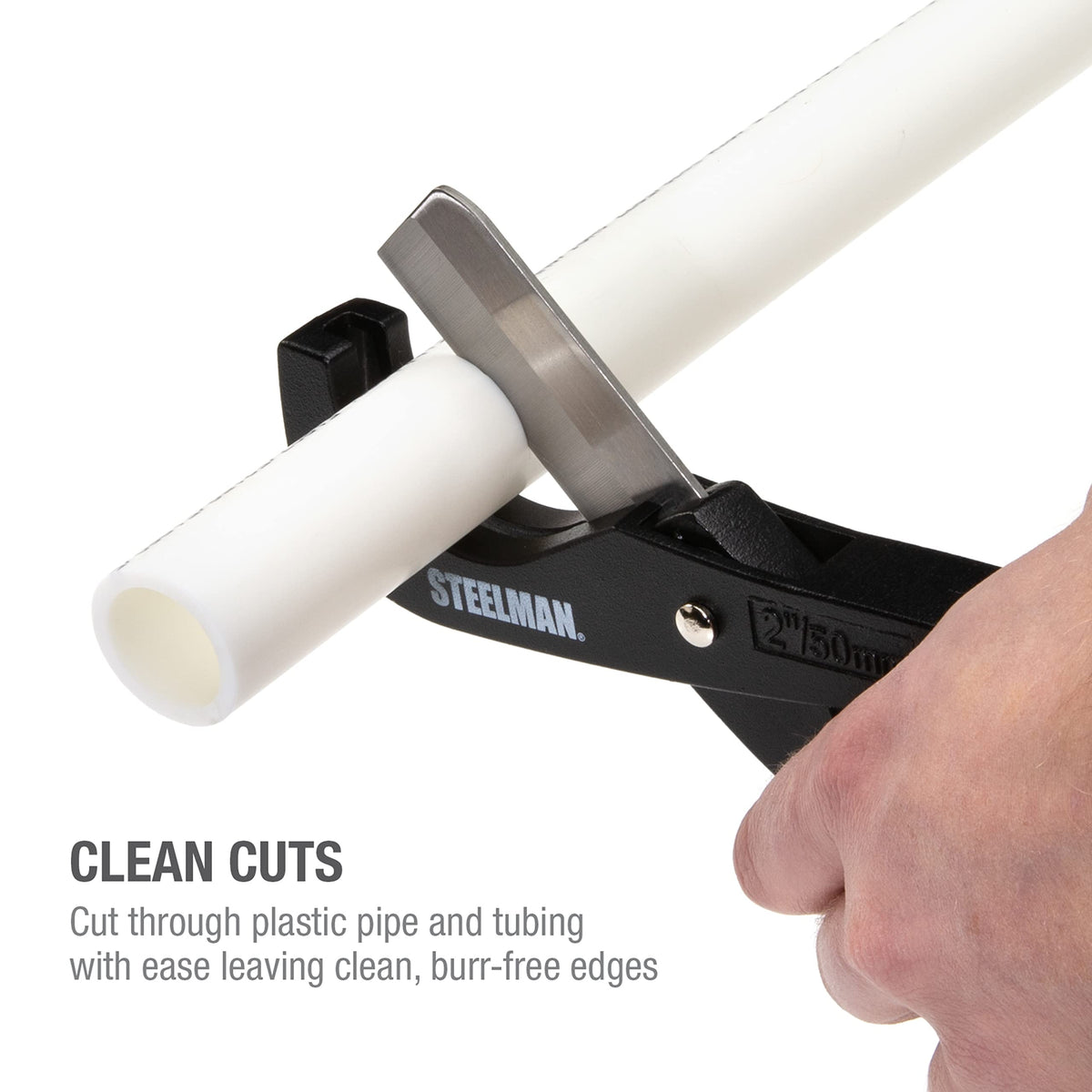 Steelman ergonomic handle reduces hand strain during cuts.