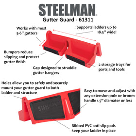 Steelman gutter guard ladder stabilizer side view highlighting wide gutter compatibility