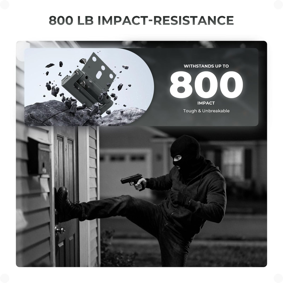 Steinwhale lock demonstrating 800 lbs test for inward doors.