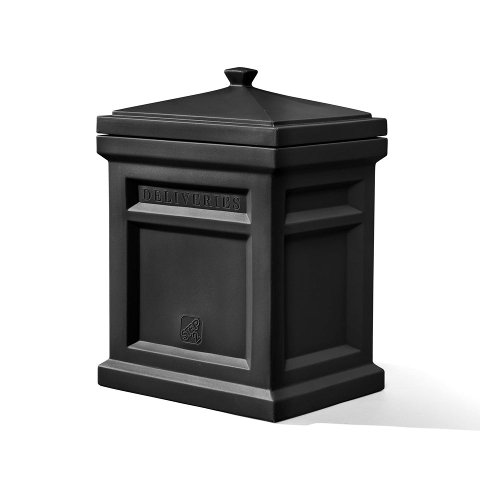 Step2 Express Parcel Box front view shows a clear delivery drop spot for tidy porches.