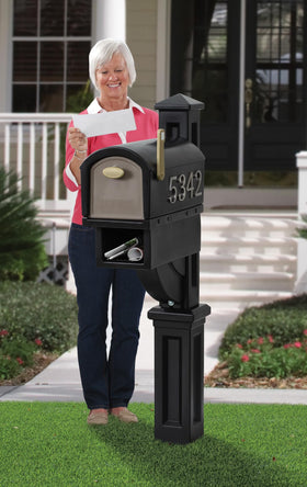 Step2 MailMaster Hudson mailbox side view highlights durable weather-resistant plastic for years of use.
