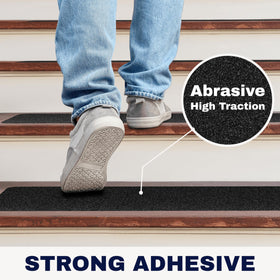 STEPCORE 80-grit adhesive stair strips for 30in-6in coverage.