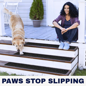 STEPCORE easy-install stair strips 30in-6in bond to wood, concrete, metal.