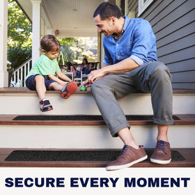STEPCORE waterproof non-slip strips 30in-6in on deck stairs.