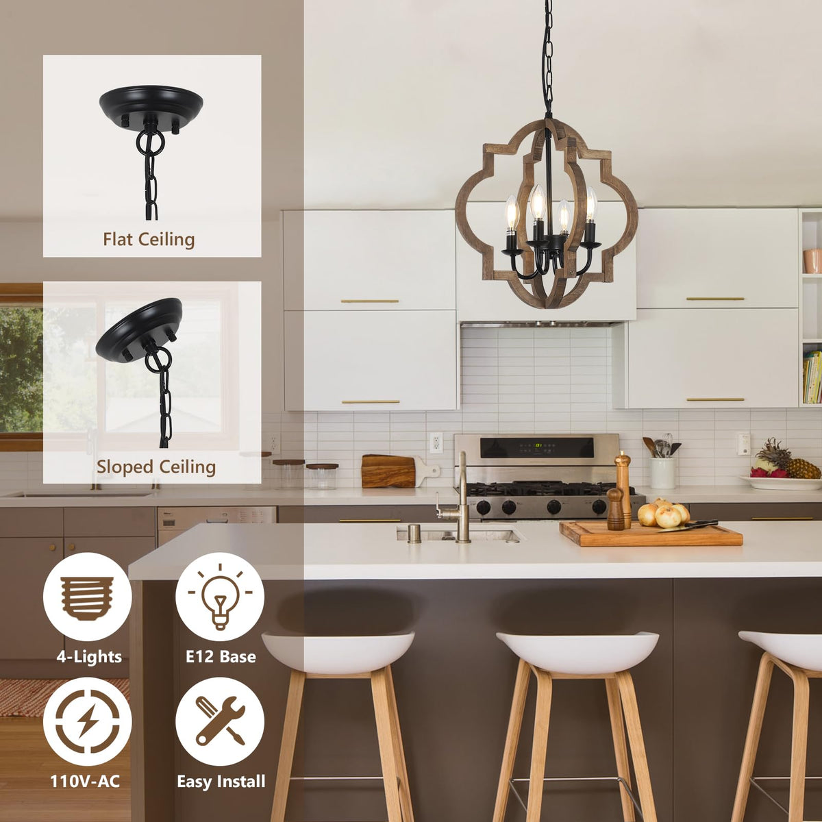 Stepeak chandelier highlights black candle sockets for rustic-modern appeal.