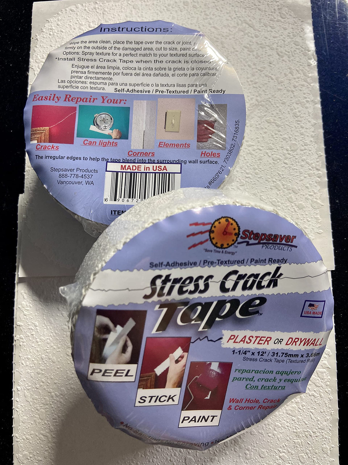 Stepsaver orange-peel texture tape blends edges for seamless finishes.