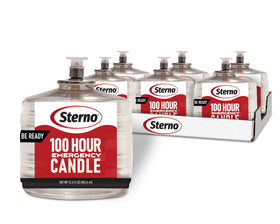 Sterno 100-hour emergency candles pack provides long-lasting light during outages.