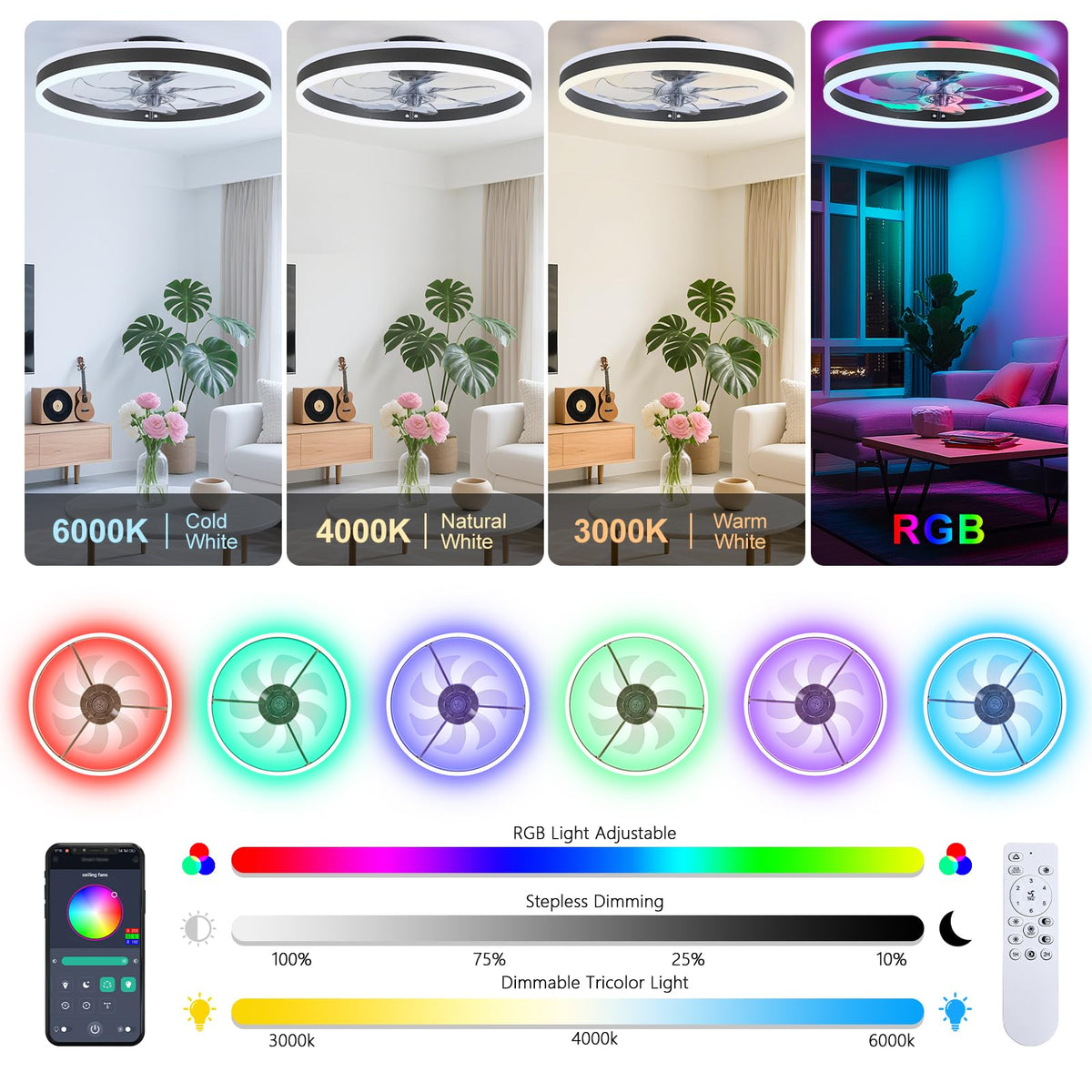 STERREN remote and app control makes adjusting speed and lighting simple and convenient.
