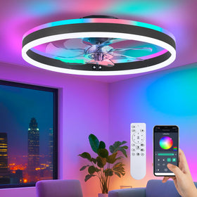 STERREN RGB ceiling fan light with 20-inch blades cools small rooms with vibrant color options.