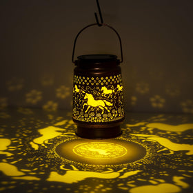 STF Horse Lover lantern displays colorful LEDs for festive outdoor evenings.