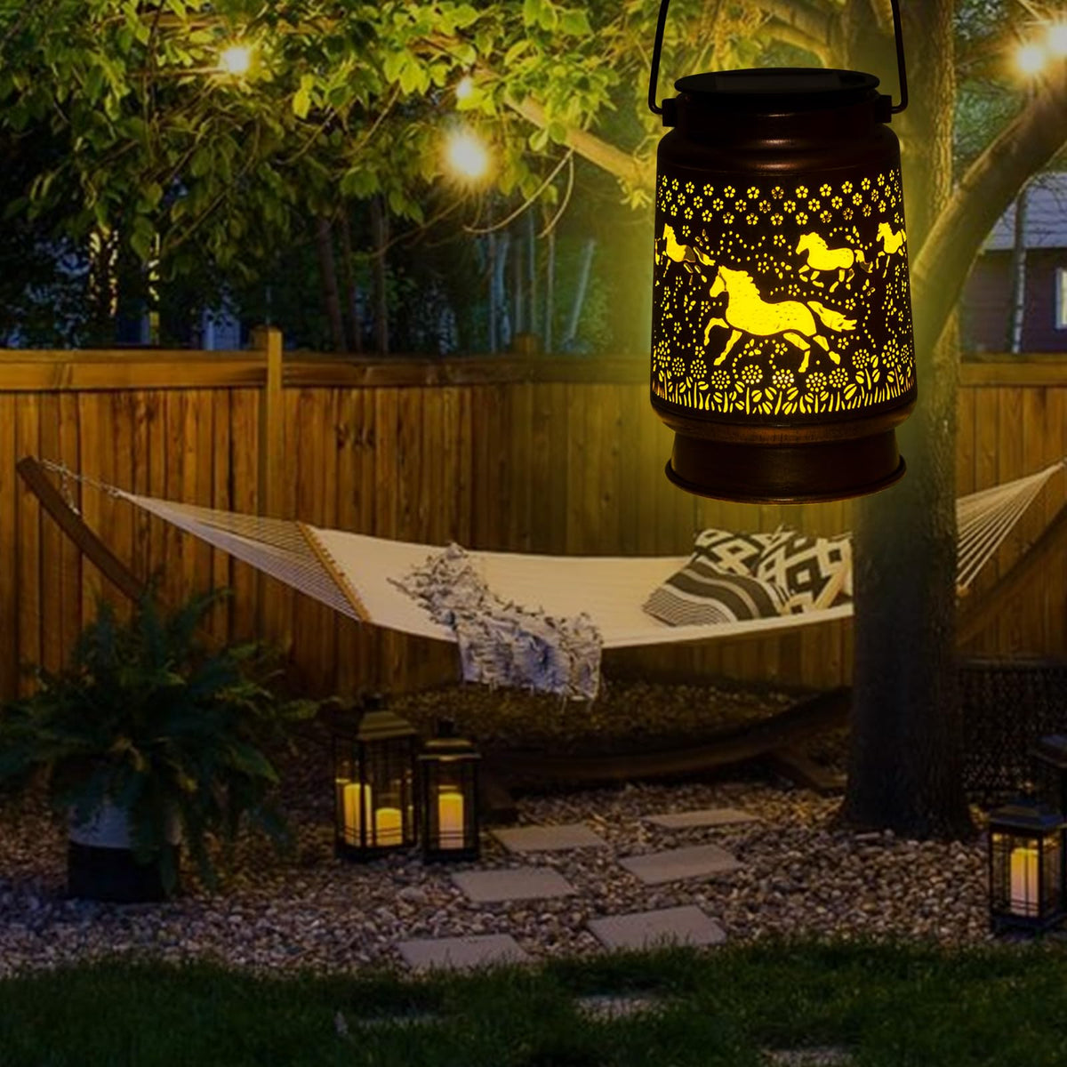 STF Garden decor horse lantern enhances patio lighting and mood.