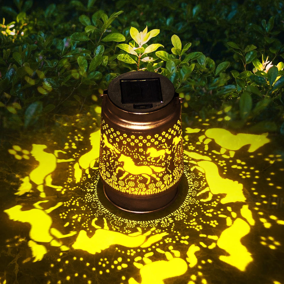 STF Horse Lover solar lantern on a mason jar for cozy outdoor ambiance.