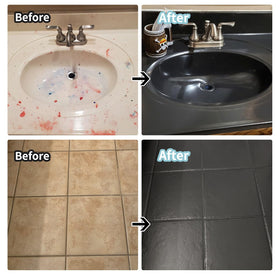 Brush and roller used for smooth, even application on tub and tile.