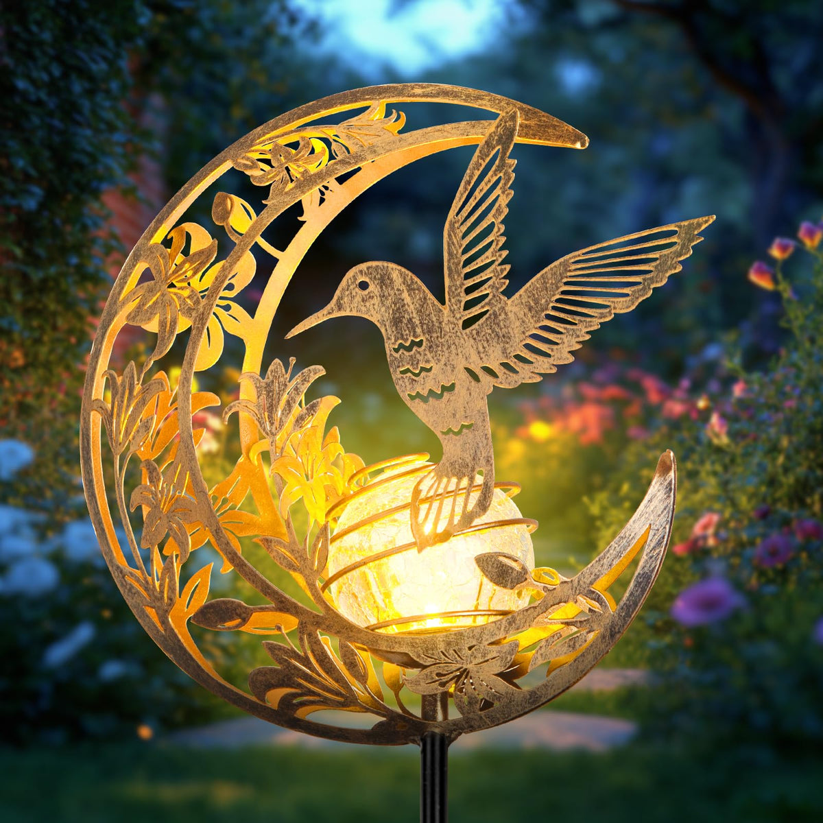STF ShangTianFeng solar hummingbird moon light brightens garden with soft, eco-friendly glow.