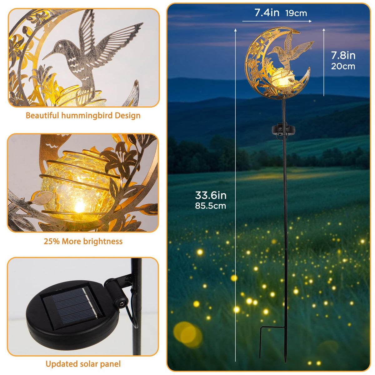 STF ShangTianFeng solar hummingbird moon light decorates patio with charming night-time ambiance.