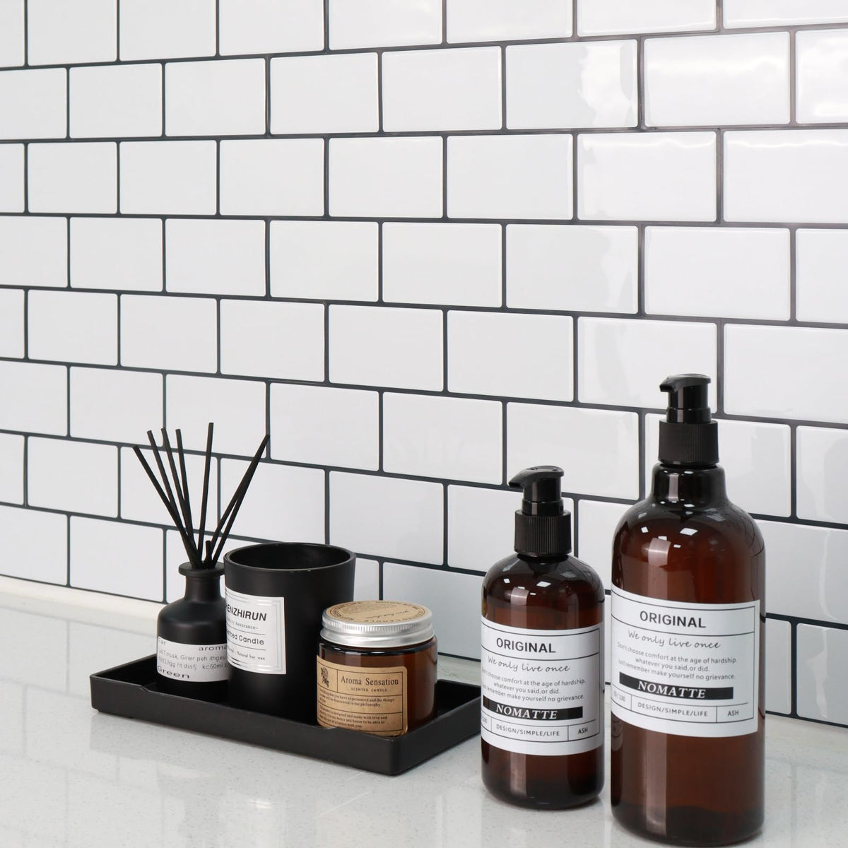 STICKGOO white subway tile kit on wall highlights waterproof feature for kitchens and baths
