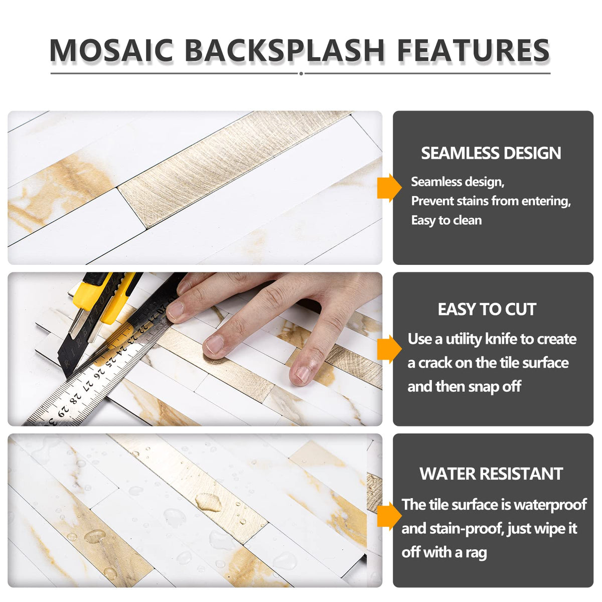 STICKGOO PVC mixed metal finish tile close-up for durability