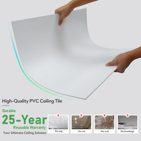 STICKGOO Smooth Drop ceiling tile in-grid installation demonstrates quick drop-in mounting