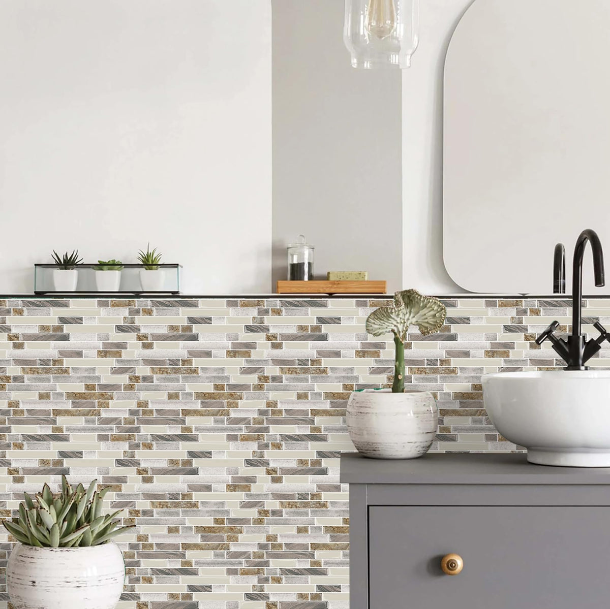 STICKGOO tiles with strong adhesive back secured on wall surface.