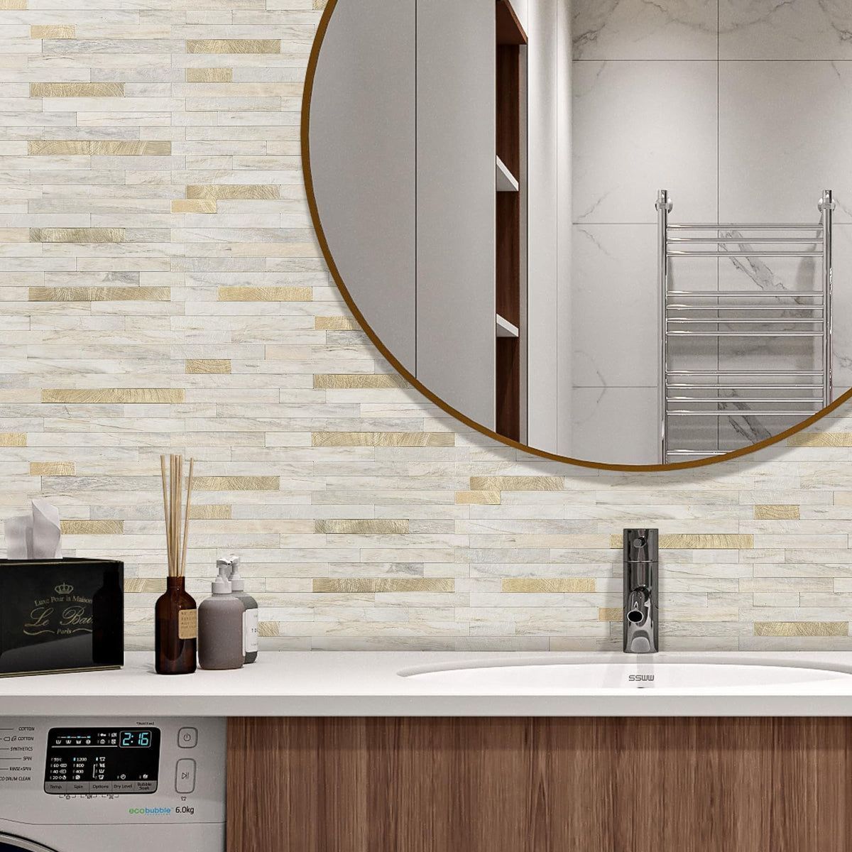 STICKGOO sunny beige backsplash offers warm tones and durable, low-maintenance wall coverage.