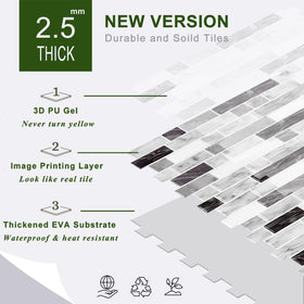 STICKGOO tiles suited for behind stove, bathroom, shower, or fireplace.