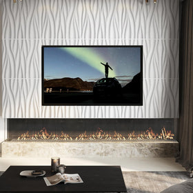 STICKGOO white 3D wall panel backdrop highlights a modern bedroom.