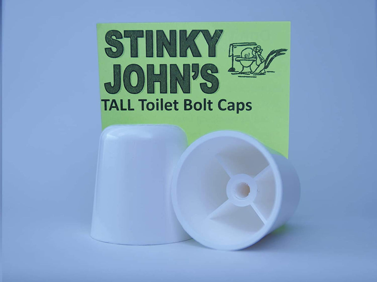 Stinky John's bolt cap hides bolts to improve bathroom aesthetics
