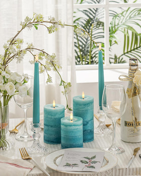 Stmarry battery-operated teal candles, 6-inch height, long-lasting glow